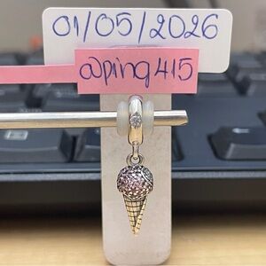 Silver Ice Cream Cone Charm with Pink Accents